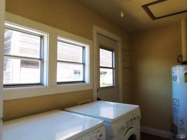 washroom featuring gas water heater and independent washer and dryer