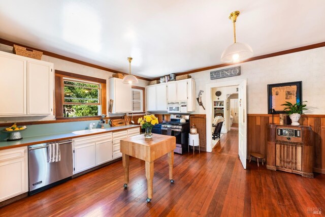 kitchen featuring pendant lighting, white cabinetry, appliances with stainless steel finishes, and sink