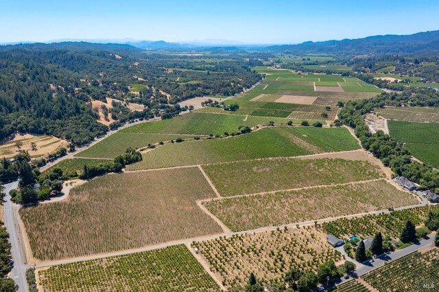 aerial view featuring a mountain view and a rural view