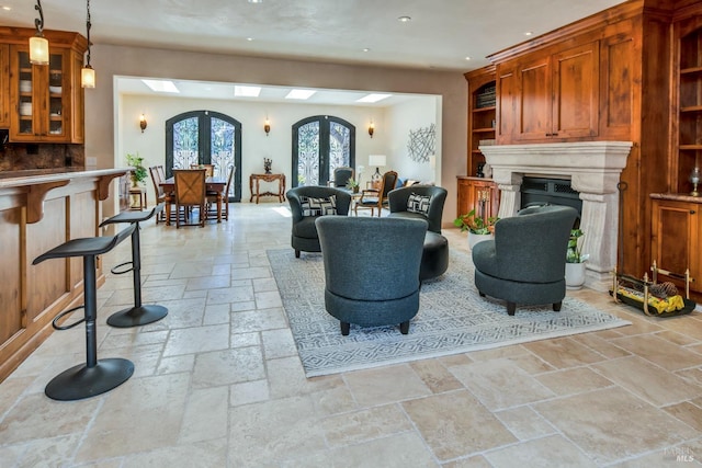 living room with french doors