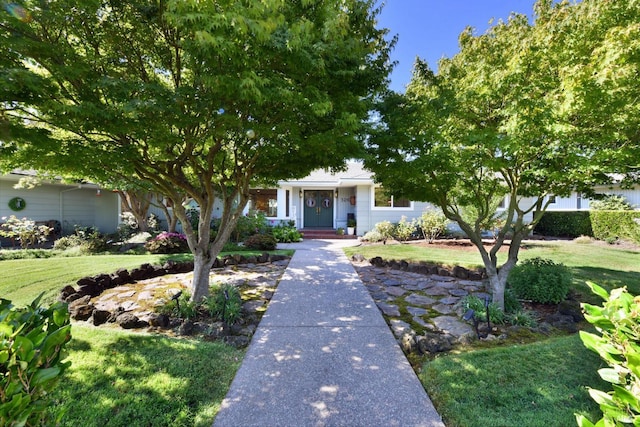 view of front of home with a front yard