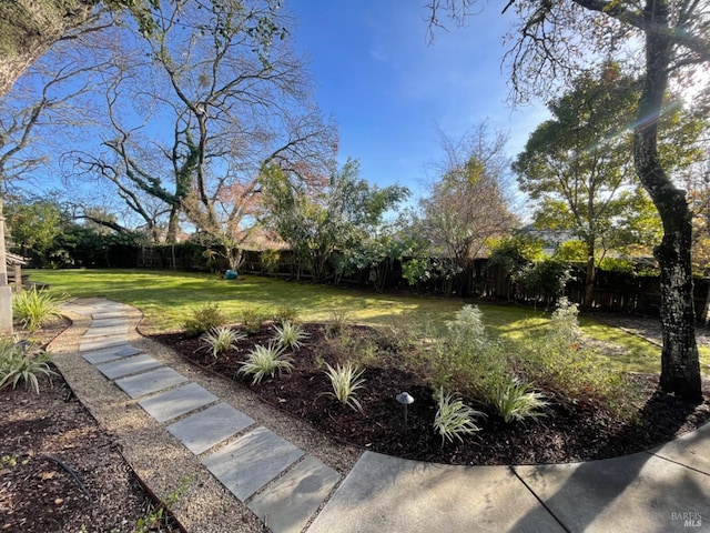 view of yard with a fenced backyard