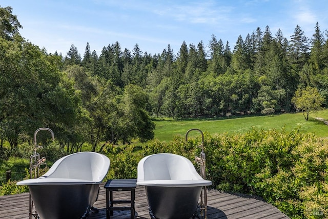 deck featuring a lawn