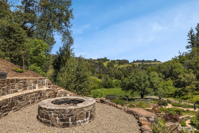 view of yard with an outdoor fire pit