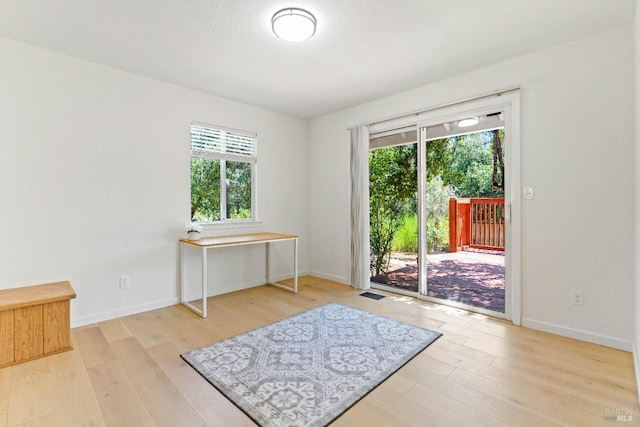 doorway to outside with light hardwood / wood-style floors