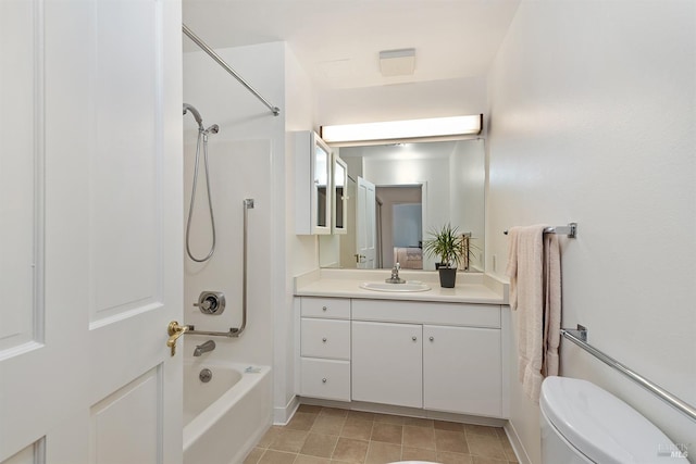 full bathroom with toilet, vanity, and shower / bath combination