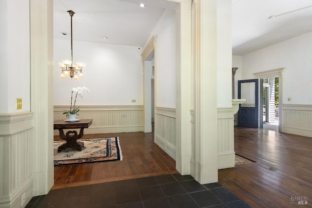 hall featuring dark wood-type flooring