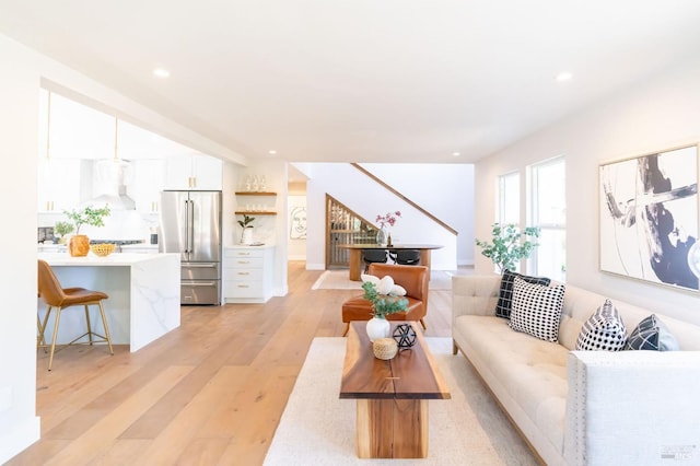 living room with light wood-type flooring