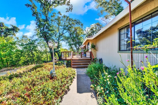 view of yard featuring a wooden deck