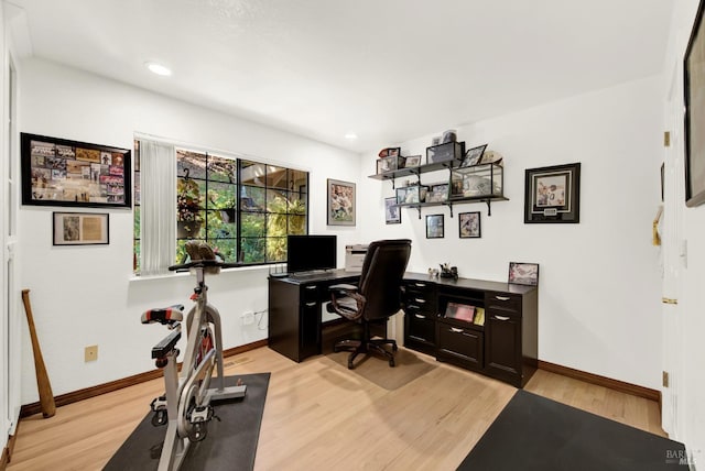 office area with light wood-type flooring