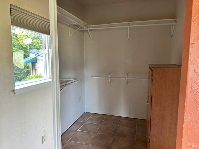 spacious closet featuring dark tile patterned floors