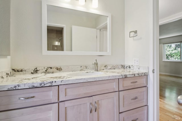 full bath featuring vanity and wood finished floors