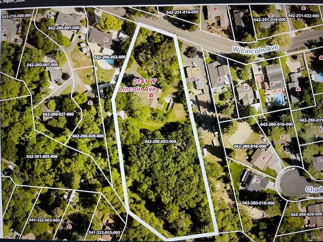 2141 W Lincoln Ave, Napa, CA 94558 - aerial overview of property's location featuring property parcel outlined