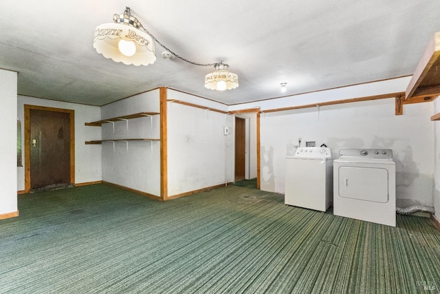 washroom with washing machine and dryer, laundry area, and carpet floors