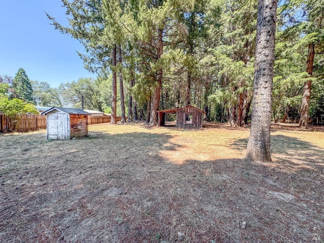 view of yard with a shed