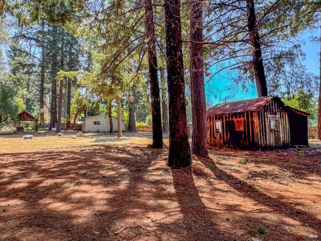 view of yard with an outbuilding