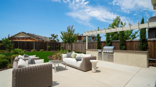 view of patio / terrace with outdoor lounge area, area for grilling, and a grill