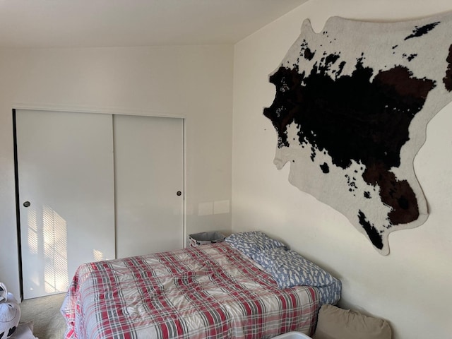 bedroom featuring carpet flooring and a closet