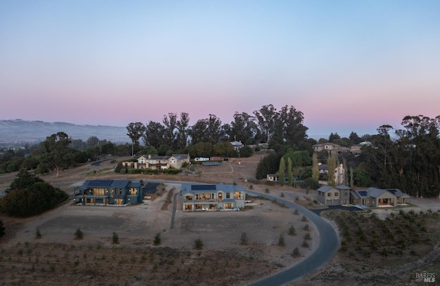 view of aerial view at dusk