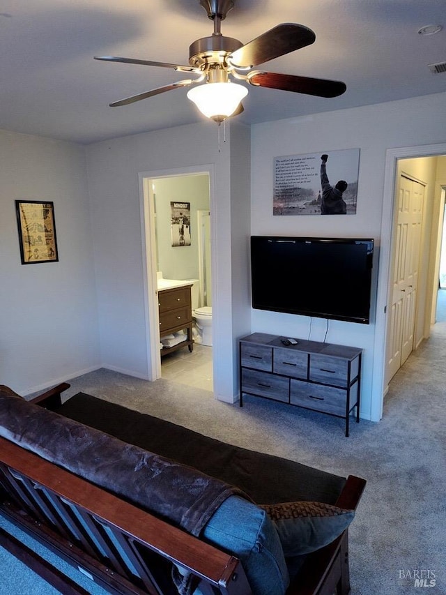 1142 Pear Tree Ln, Napa, CA 94558 - bedroom featuring carpet, connected bathroom, and a ceiling fan