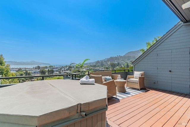 deck with a mountain view