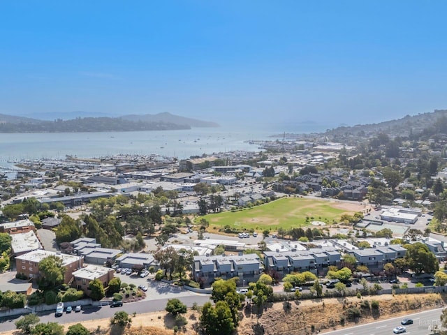 aerial view with a water and mountain view