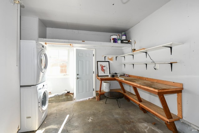 laundry room featuring stacked washing maching and dryer