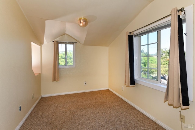 additional living space featuring lofted ceiling and carpet