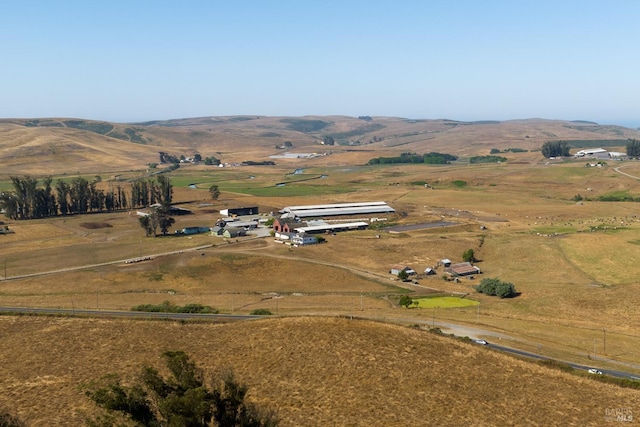 birds eye view of property featuring a rural view and a mountain view