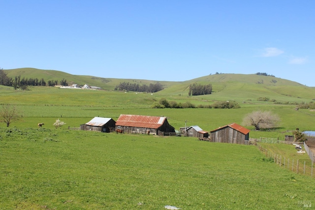 exterior space featuring a rural view and a mountain view