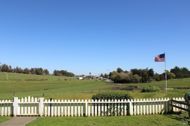 view of yard featuring a rural view and fence