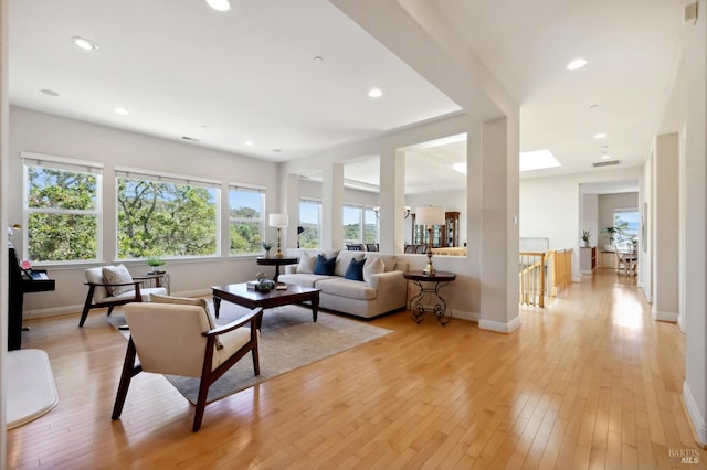 living room featuring light wood-type flooring