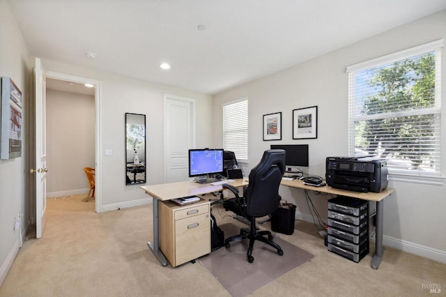 office with light colored carpet