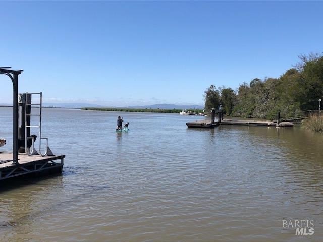 view of dock with a water view