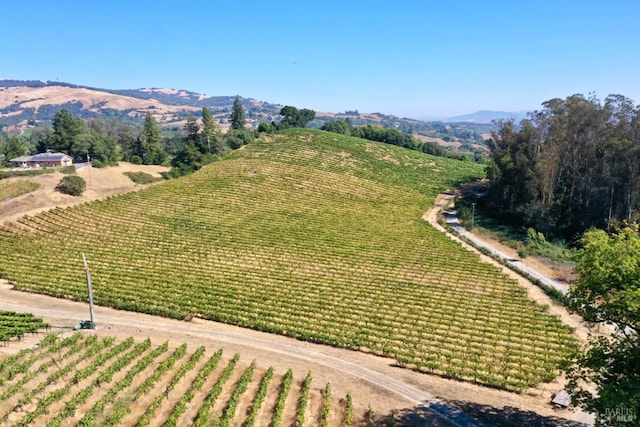 aerial view featuring a rural view and a mountain view