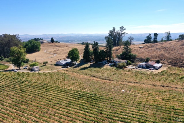 bird's eye view with a mountain view and a rural view