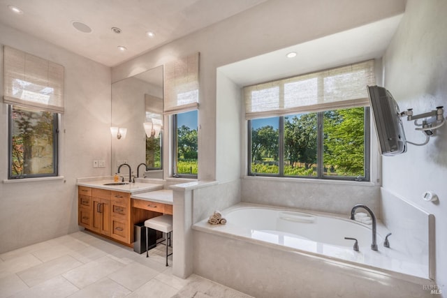 11080 Franz Valley Rd, Calistoga, CA 94515 - bathroom featuring vanity, tile patterned flooring, recessed lighting, and a bath