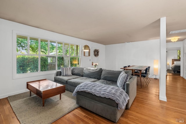 living room with light wood-type flooring