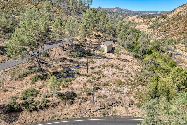 drone / aerial view featuring a mountain view