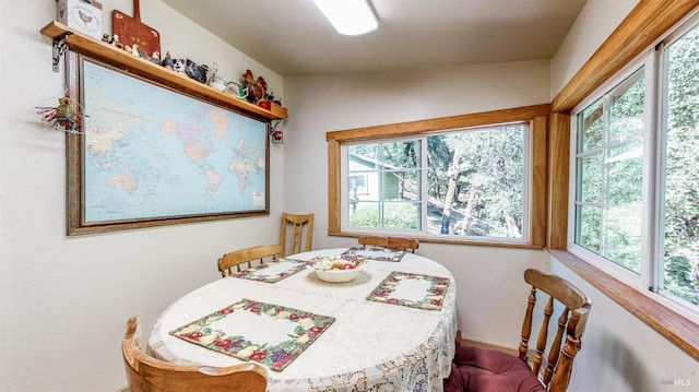 dining space with lofted ceiling