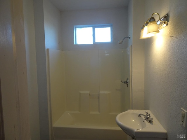 full bathroom with tile patterned flooring, vanity, toilet, and washtub / shower combination