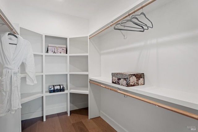 spacious closet featuring dark hardwood / wood-style flooring