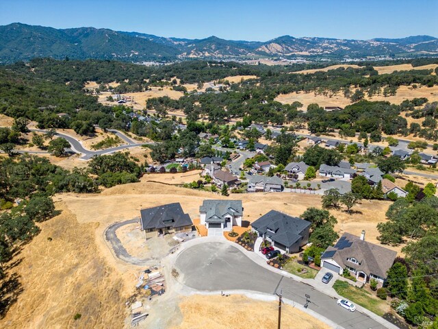 birds eye view of property featuring a mountain view