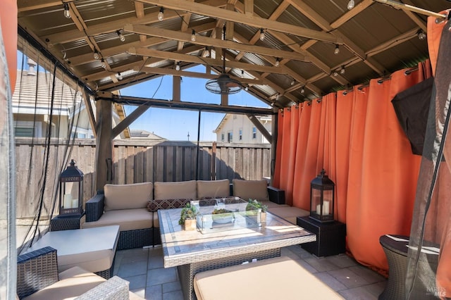 view of patio / terrace with a gazebo and outdoor lounge area