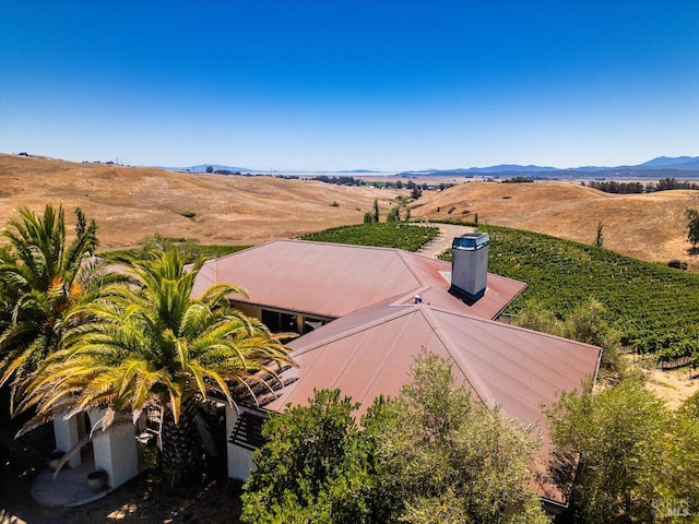 bird's eye view with a mountain view and a rural view