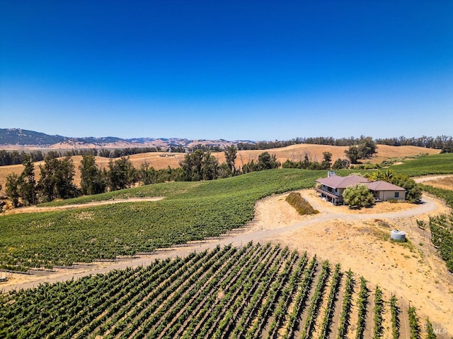 drone / aerial view with a mountain view and a rural view