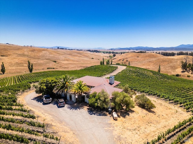 aerial view with a mountain view and a rural view