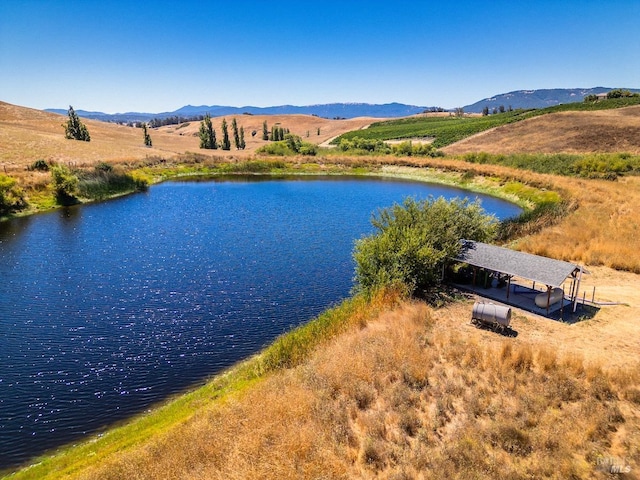 bird's eye view featuring a water and mountain view and a rural view