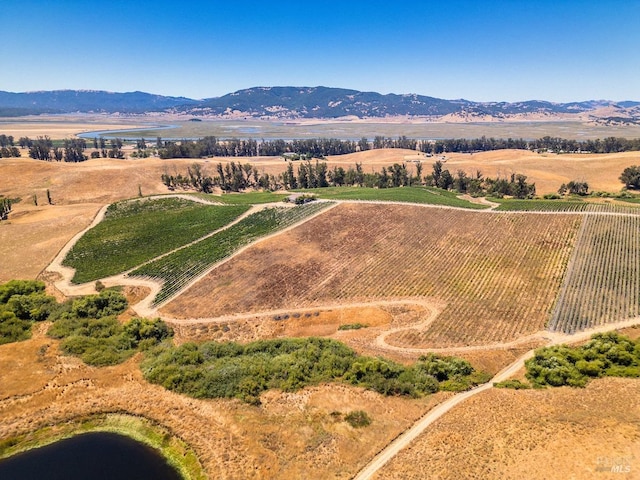 aerial view featuring a mountain view and a rural view