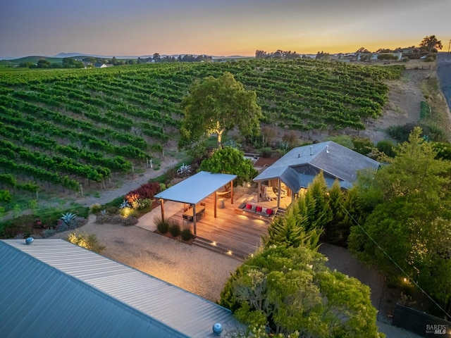 aerial view at dusk with a rural view